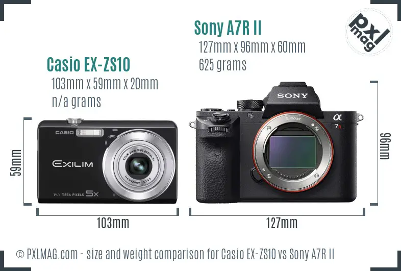 Casio EX-ZS10 vs Sony A7R II size comparison Casio EX-ZS10 vs Sony A7R II size comparison