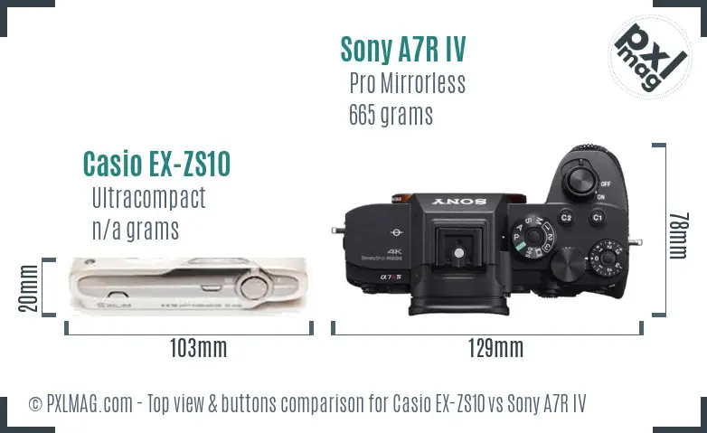 Casio EX-ZS10 vs Sony A7R IV top view buttons comparison
