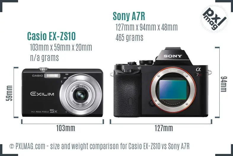 Casio EX-ZS10 vs Sony A7R size comparison