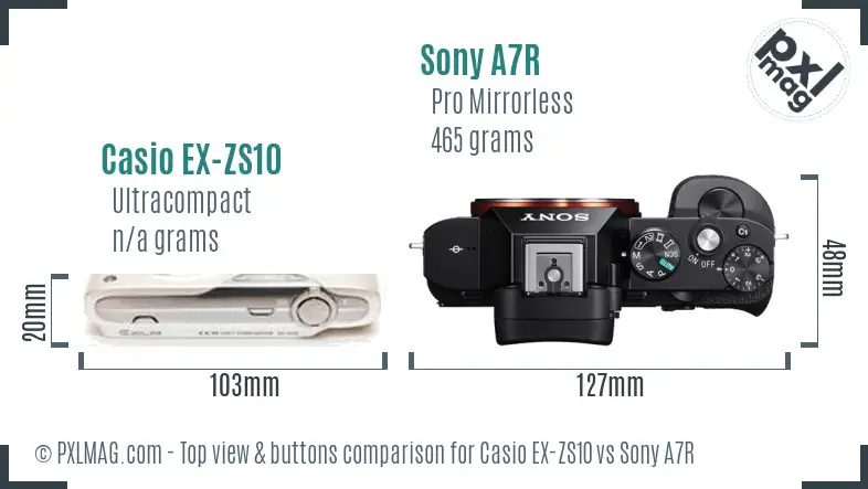 Casio EX-ZS10 vs Sony A7R top view buttons comparison