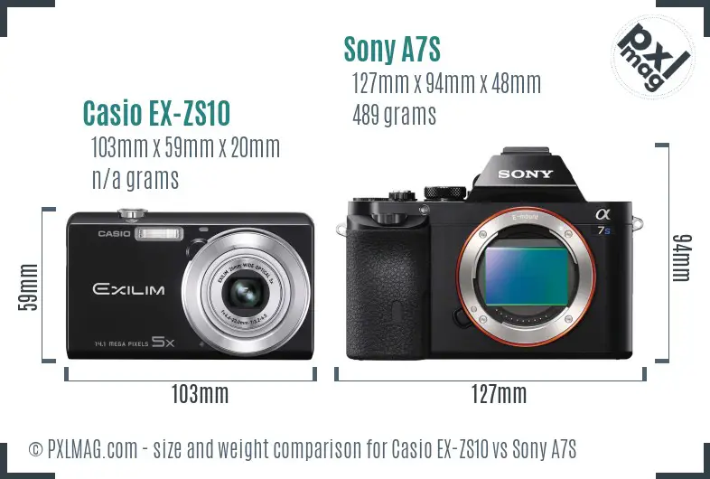 Casio EX-ZS10 vs Sony A7S size comparison