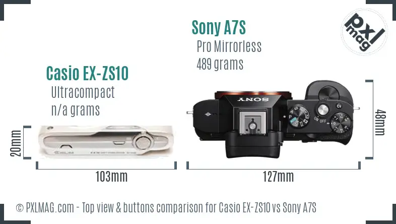 Casio EX-ZS10 vs Sony A7S top view buttons comparison