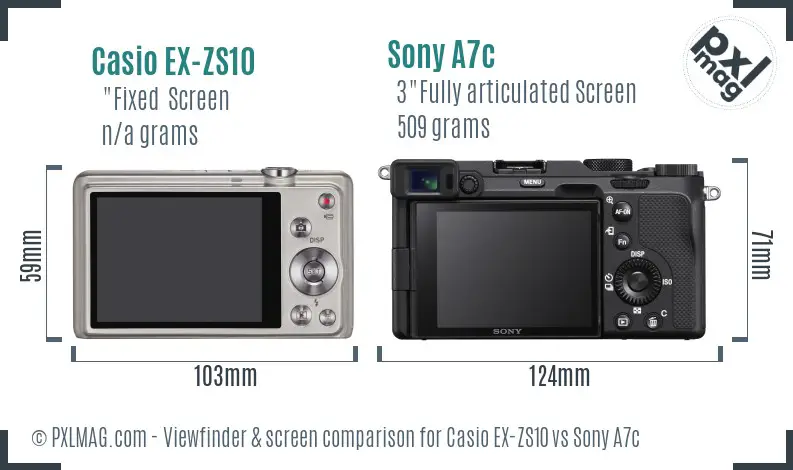 Casio EX-ZS10 vs Sony A7c Screen and Viewfinder comparison