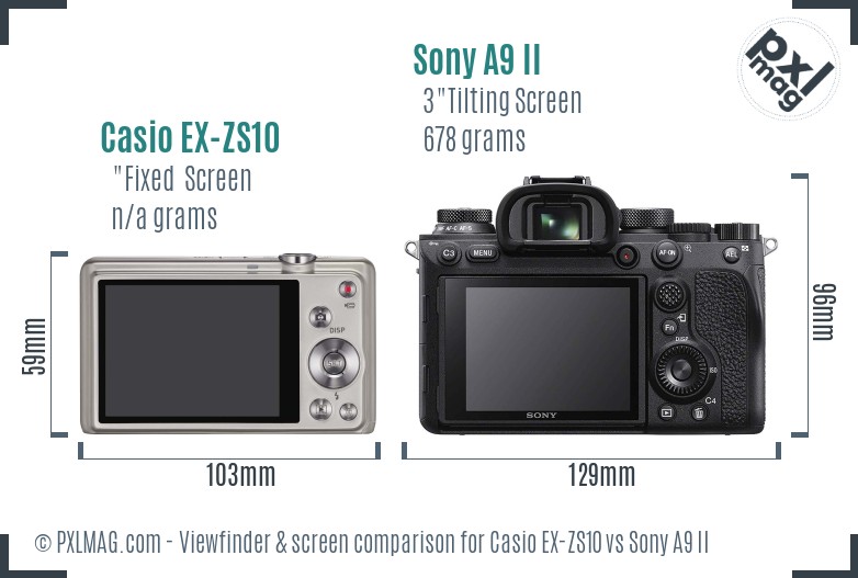 Casio EX-ZS10 vs Sony A9 II Screen and Viewfinder comparison