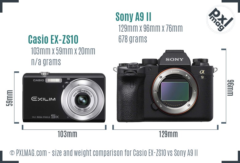 Casio EX-ZS10 vs Sony A9 II size comparison Casio EX-ZS10 vs Sony A9 II size comparison