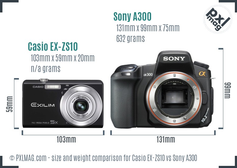 Casio EX-ZS10 vs Sony A300 size comparison Casio EX-ZS10 vs Sony A300 size comparison