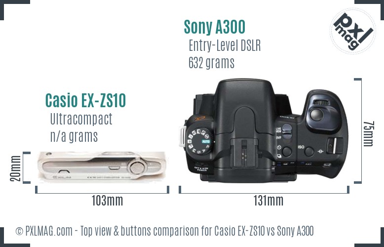Casio EX-ZS10 vs Sony A300 top view buttons comparison