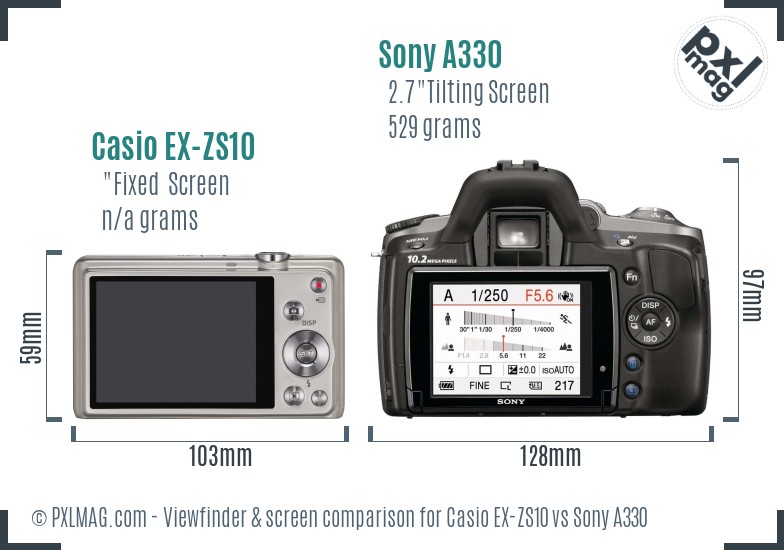 Casio EX-ZS10 vs Sony A330 Screen and Viewfinder comparison