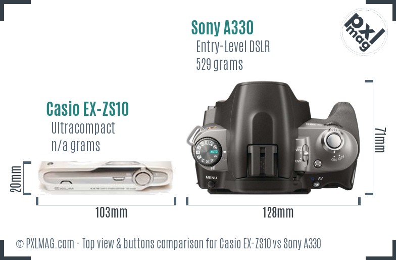 Casio EX-ZS10 vs Sony A330 top view buttons comparison