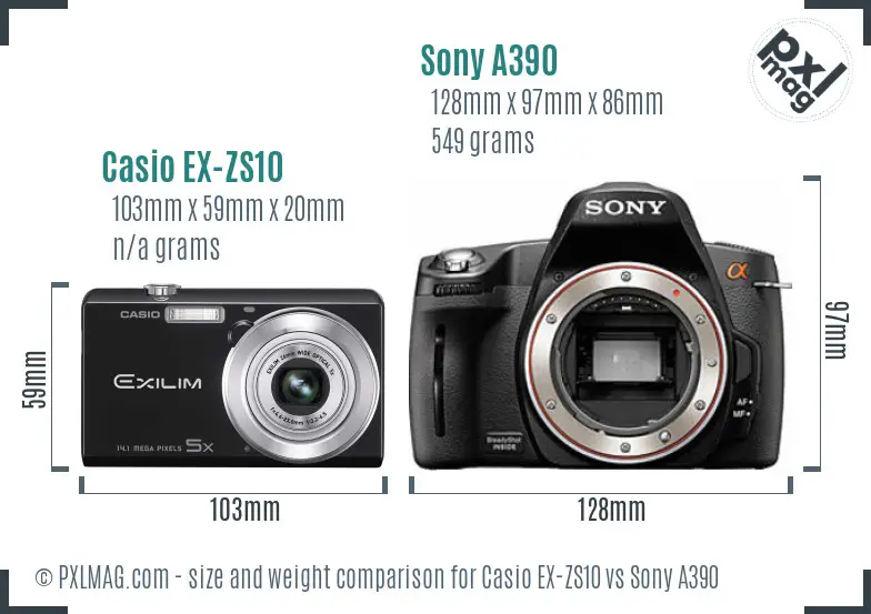 Casio EX-ZS10 vs Sony A390 size comparison
