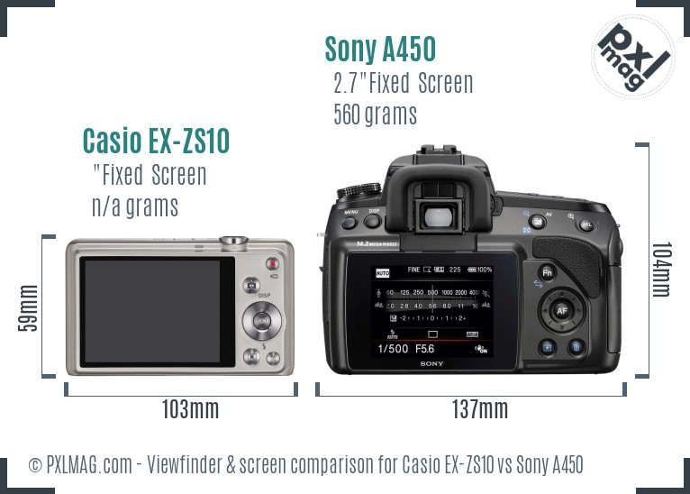 Casio EX-ZS10 vs Sony A450 Screen and Viewfinder comparison