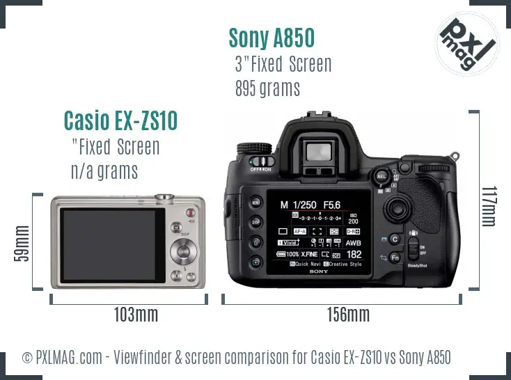 Casio EX-ZS10 vs Sony A850 Screen and Viewfinder comparison