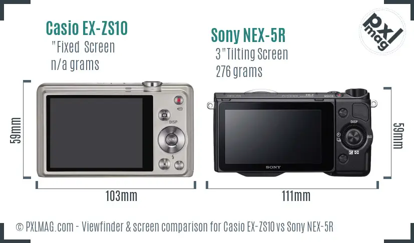 Casio EX-ZS10 vs Sony NEX-5R Screen and Viewfinder comparison