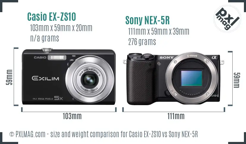 Casio EX-ZS10 vs Sony NEX-5R size comparison