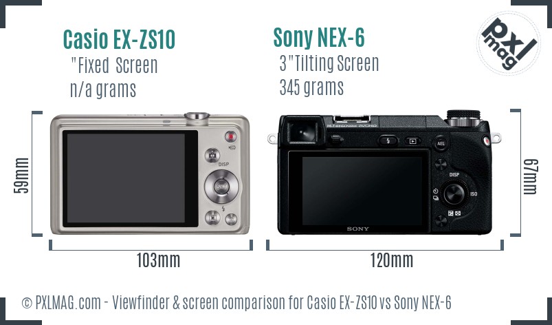 Casio EX-ZS10 vs Sony NEX-6 Screen and Viewfinder comparison
