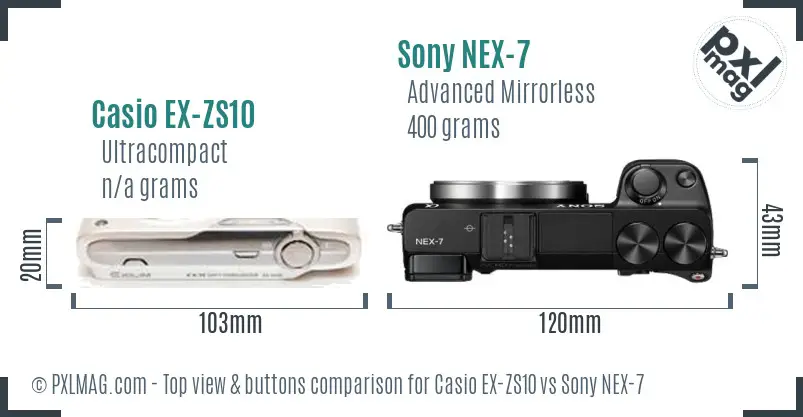 Casio EX-ZS10 vs Sony NEX-7 top view buttons comparison