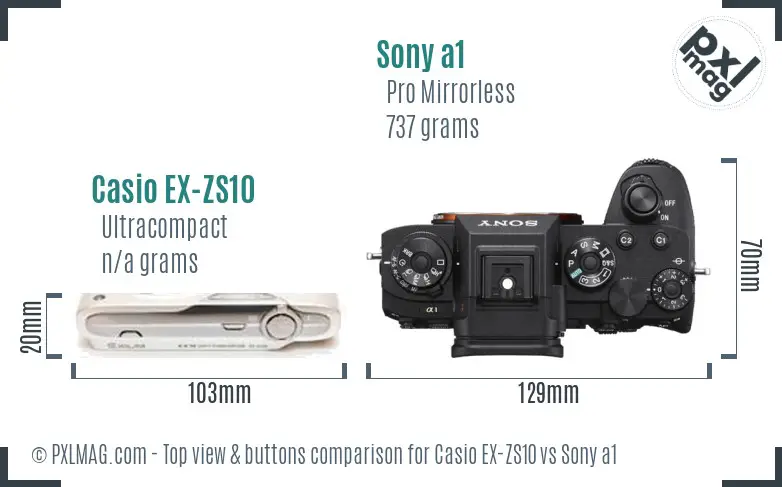 Casio EX-ZS10 vs Sony a1 top view buttons comparison