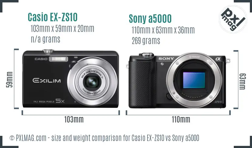 Casio EX-ZS10 vs Sony a5000 size comparison Casio EX-ZS10 vs Sony a5000 size comparison