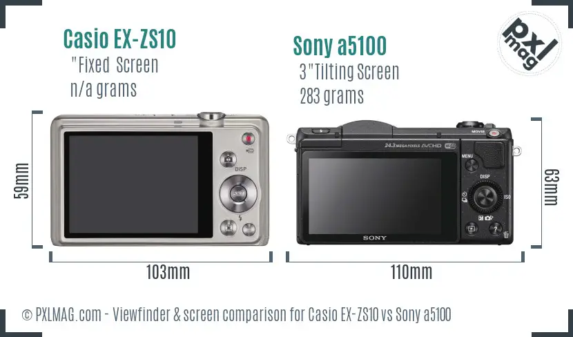 Casio EX-ZS10 vs Sony a5100 Screen and Viewfinder comparison