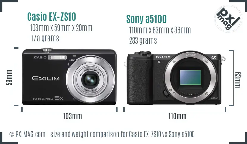 Casio EX-ZS10 vs Sony a5100 size comparison
