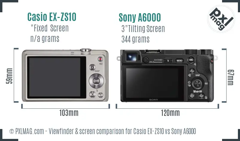 Casio EX-ZS10 vs Sony A6000 Screen and Viewfinder comparison