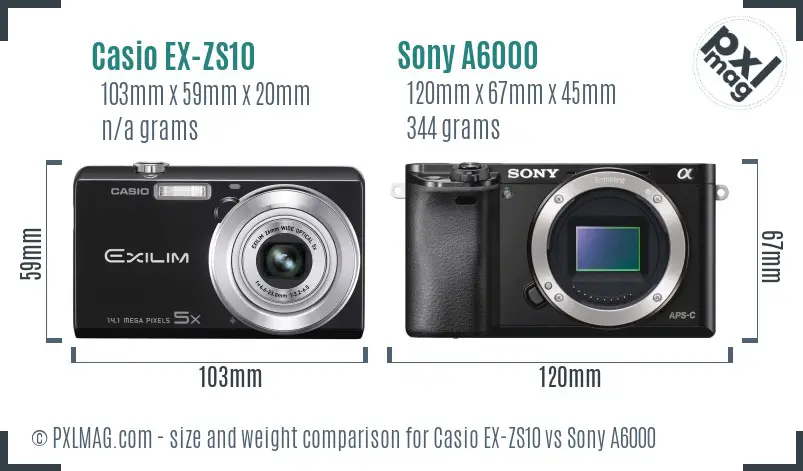 Casio EX-ZS10 vs Sony A6000 size comparison