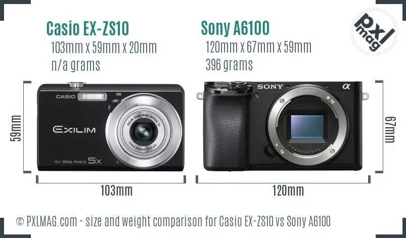 Casio EX-ZS10 vs Sony A6100 size comparison