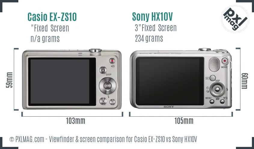 Casio EX-ZS10 vs Sony HX10V Screen and Viewfinder comparison