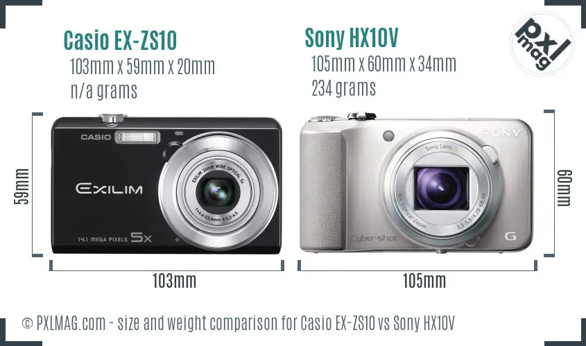 Casio EX-ZS10 vs Sony HX10V size comparison