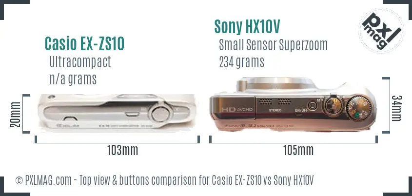Casio EX-ZS10 vs Sony HX10V top view buttons comparison