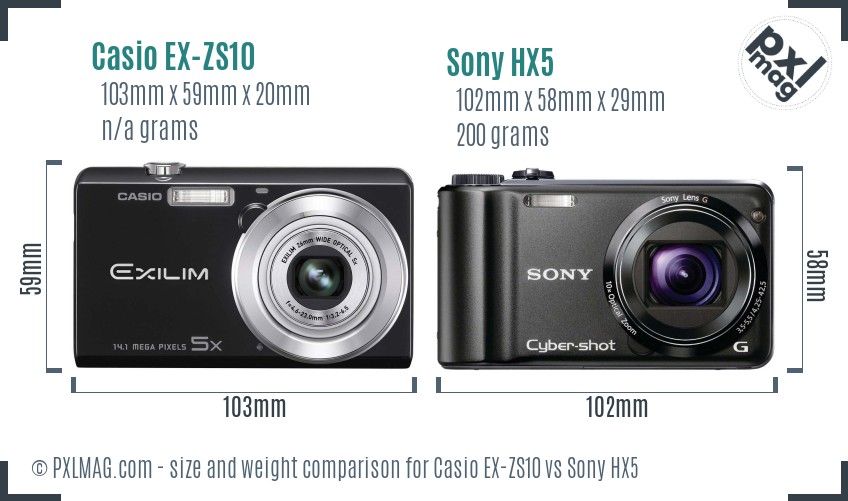 Casio EX-ZS10 vs Sony HX5 size comparison Casio EX-ZS10 vs Sony HX5 size comparison