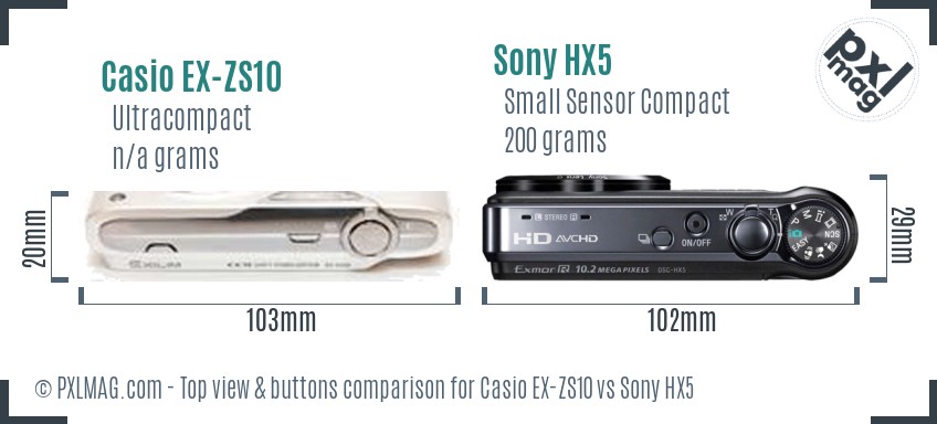 Casio EX-ZS10 vs Sony HX5 top view buttons comparison