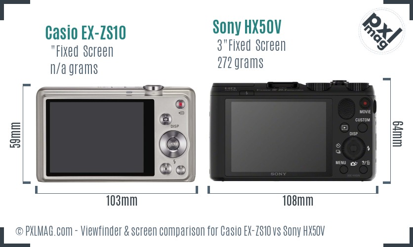 Casio EX-ZS10 vs Sony HX50V Screen and Viewfinder comparison