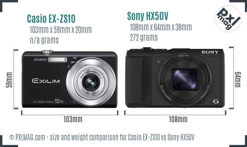 Casio EX-ZS10 vs Sony HX50V size comparison Casio EX-ZS10 vs Sony HX50V size comparison