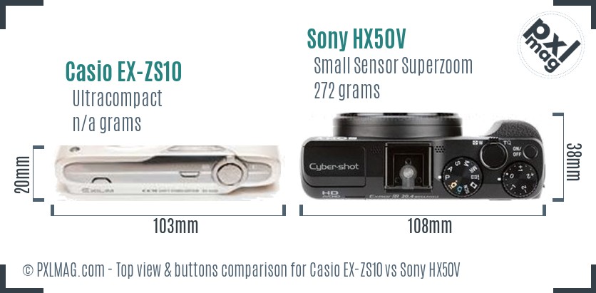 Casio EX-ZS10 vs Sony HX50V top view buttons comparison