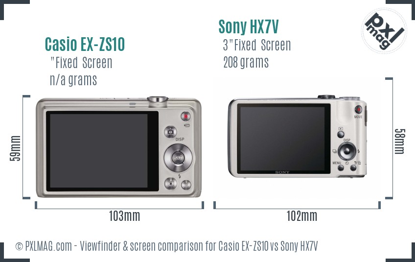Casio EX-ZS10 vs Sony HX7V Screen and Viewfinder comparison