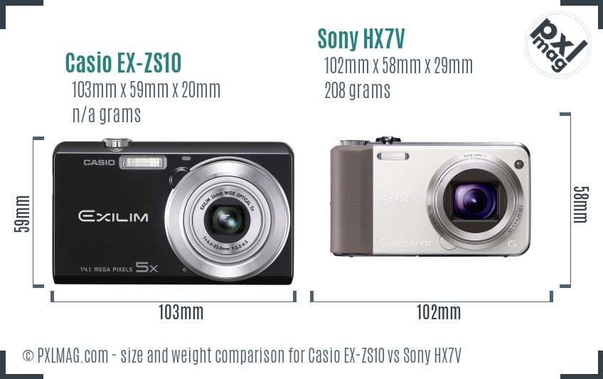 Casio EX-ZS10 vs Sony HX7V size comparison
