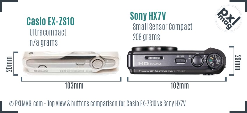 Casio EX-ZS10 vs Sony HX7V top view buttons comparison