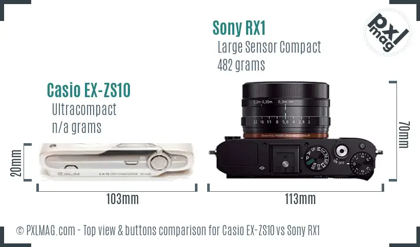 Casio EX-ZS10 vs Sony RX1 top view buttons comparison