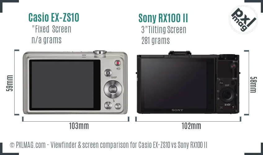 Casio EX-ZS10 vs Sony RX100 II Screen and Viewfinder comparison