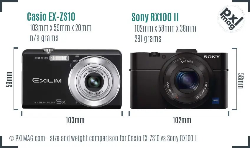 Casio EX-ZS10 vs Sony RX100 II size comparison