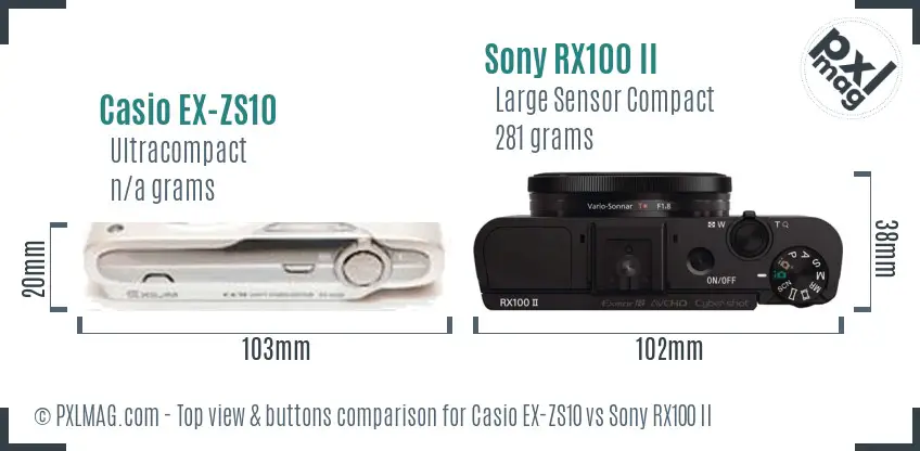 Casio EX-ZS10 vs Sony RX100 II top view buttons comparison