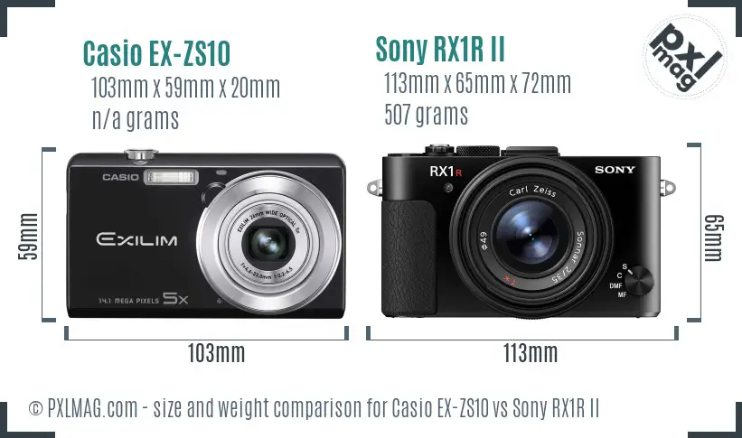 Casio EX-ZS10 vs Sony RX1R II size comparison