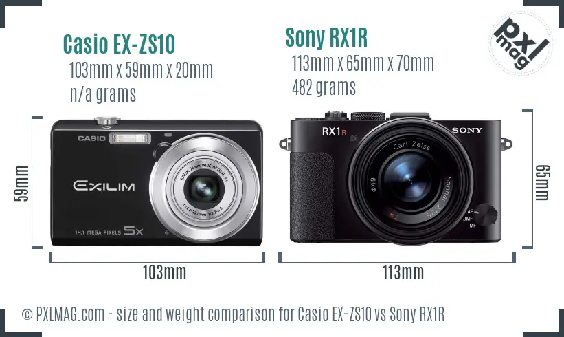 Casio EX-ZS10 vs Sony RX1R size comparison