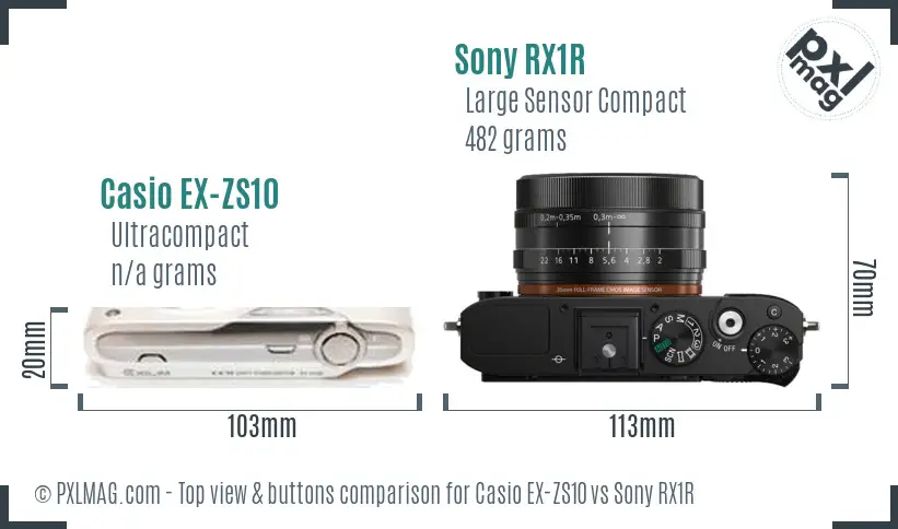 Casio EX-ZS10 vs Sony RX1R top view buttons comparison