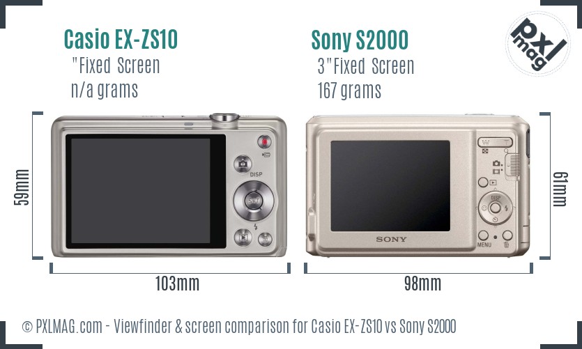 Casio EX-ZS10 vs Sony S2000 Screen and Viewfinder comparison