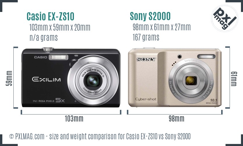 Casio EX-ZS10 vs Sony S2000 size comparison