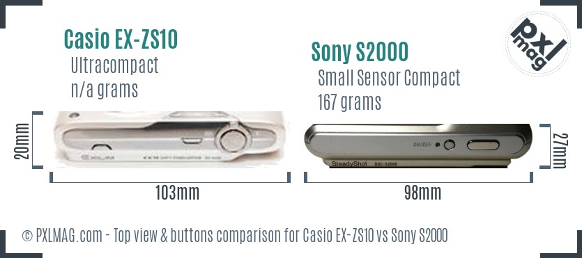 Casio EX-ZS10 vs Sony S2000 top view buttons comparison