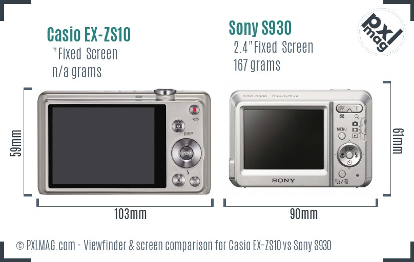 Casio EX-ZS10 vs Sony S930 Screen and Viewfinder comparison