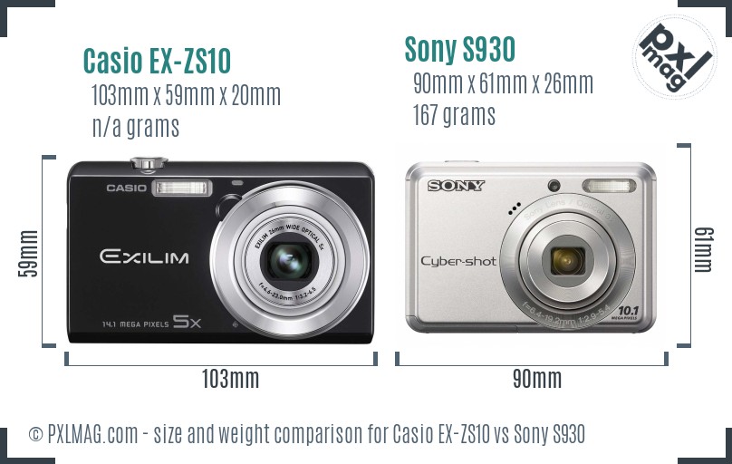 Casio EX-ZS10 vs Sony S930 size comparison Casio EX-ZS10 vs Sony S930 size comparison